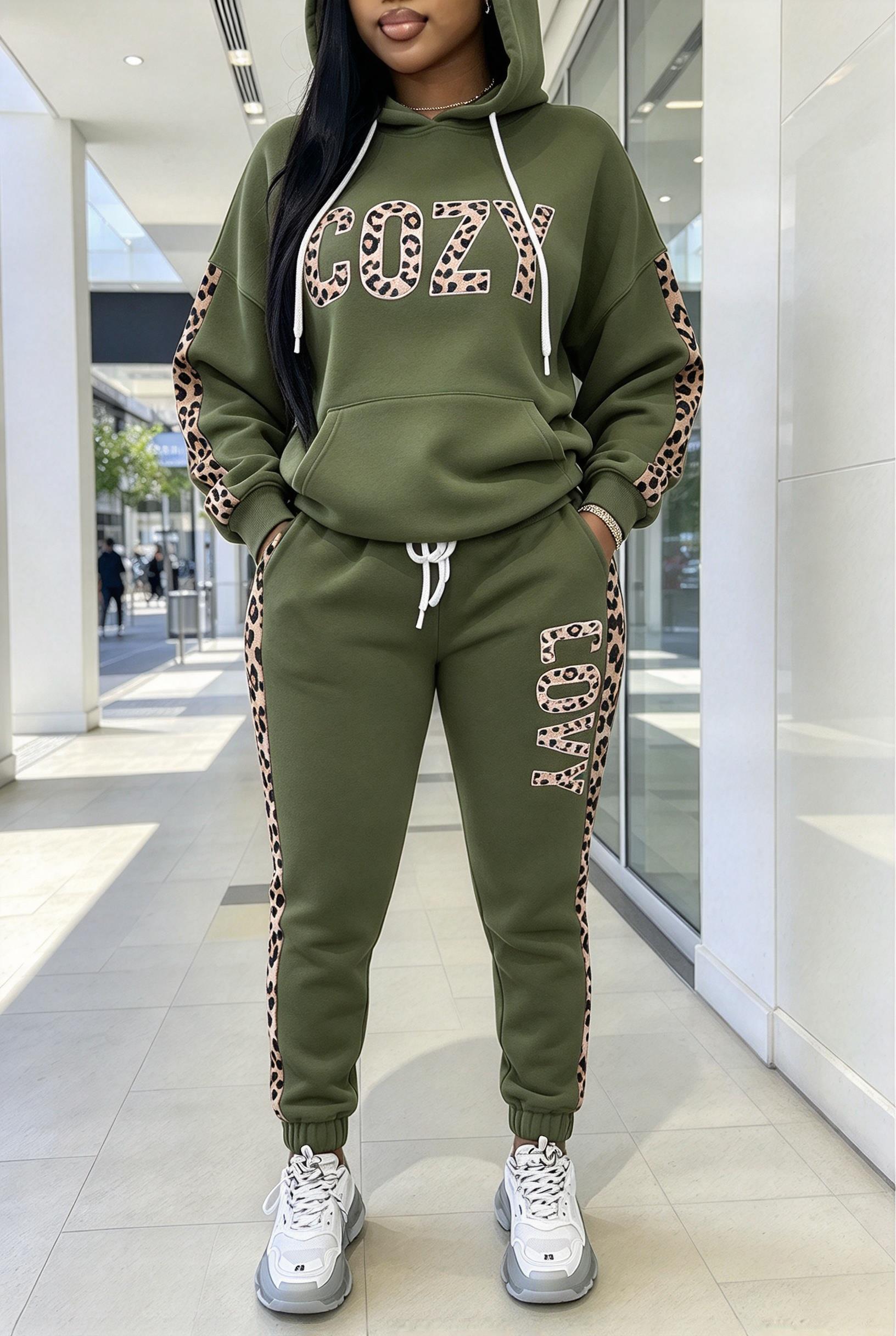 Women Letter Leopard Spliced H - Joggers Pants 评论和价格